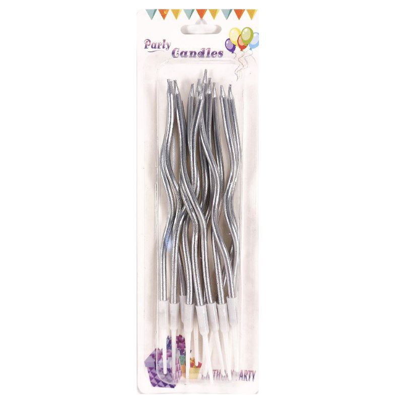 Set of candles for a cake "Pelican" /868258/ "Cocktail 12 cm", silver 12 pcs/pack (1/24)
