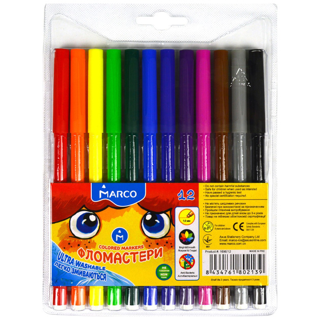 Markers "Marco Super Washable" 12 pcs. /1690-12 FM/ (1/24/192)