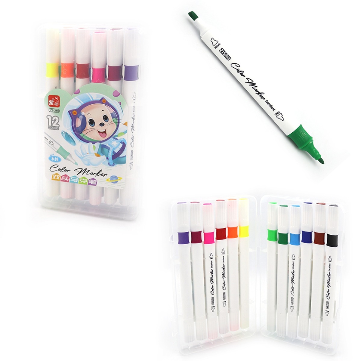 Markers "JO" /240-12/ "Mouse" 12 col. double page Flom triangular body, 165mm thin/bevelled, plastic Box (1/18)