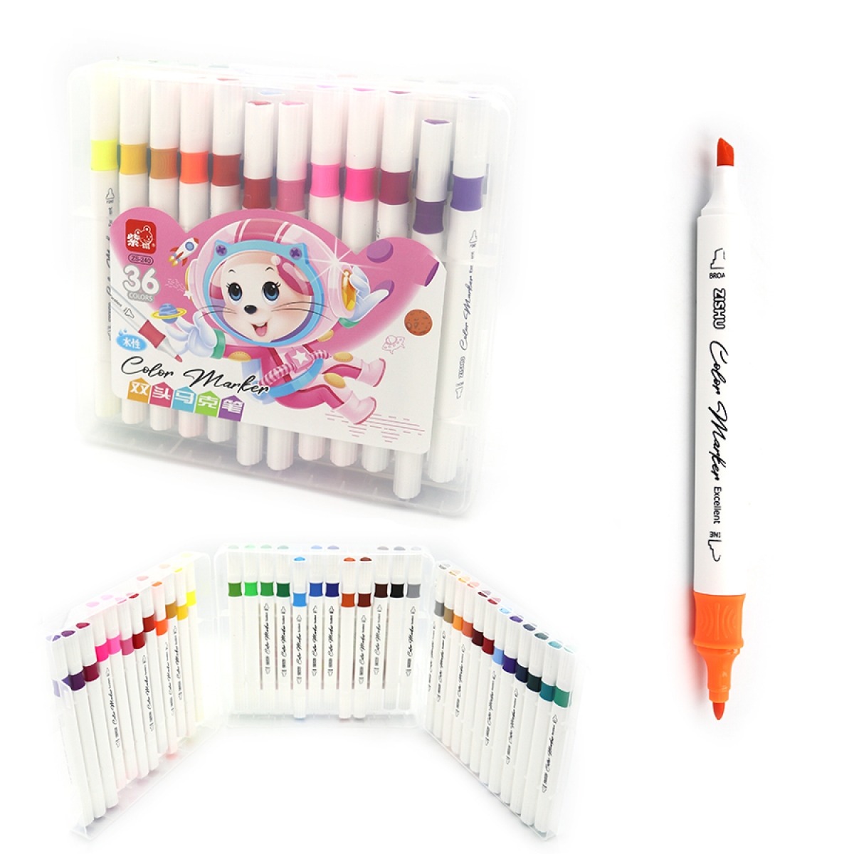 Felt-tip pens "JO" /240-36/ "Mouse" 36 pcs. double page Flom triangular body, 165 mm thin/bevelled, plastic Box (1/6)