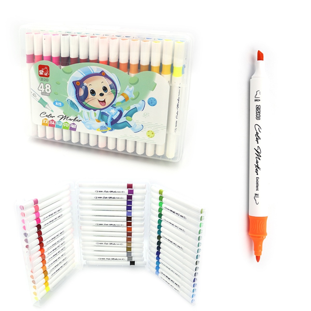 Markers "JO" /240-48/ "Mouse" 48 col. double page Flom triangular body, 165 mm thin/bevelled, plastic Box (1/7)
