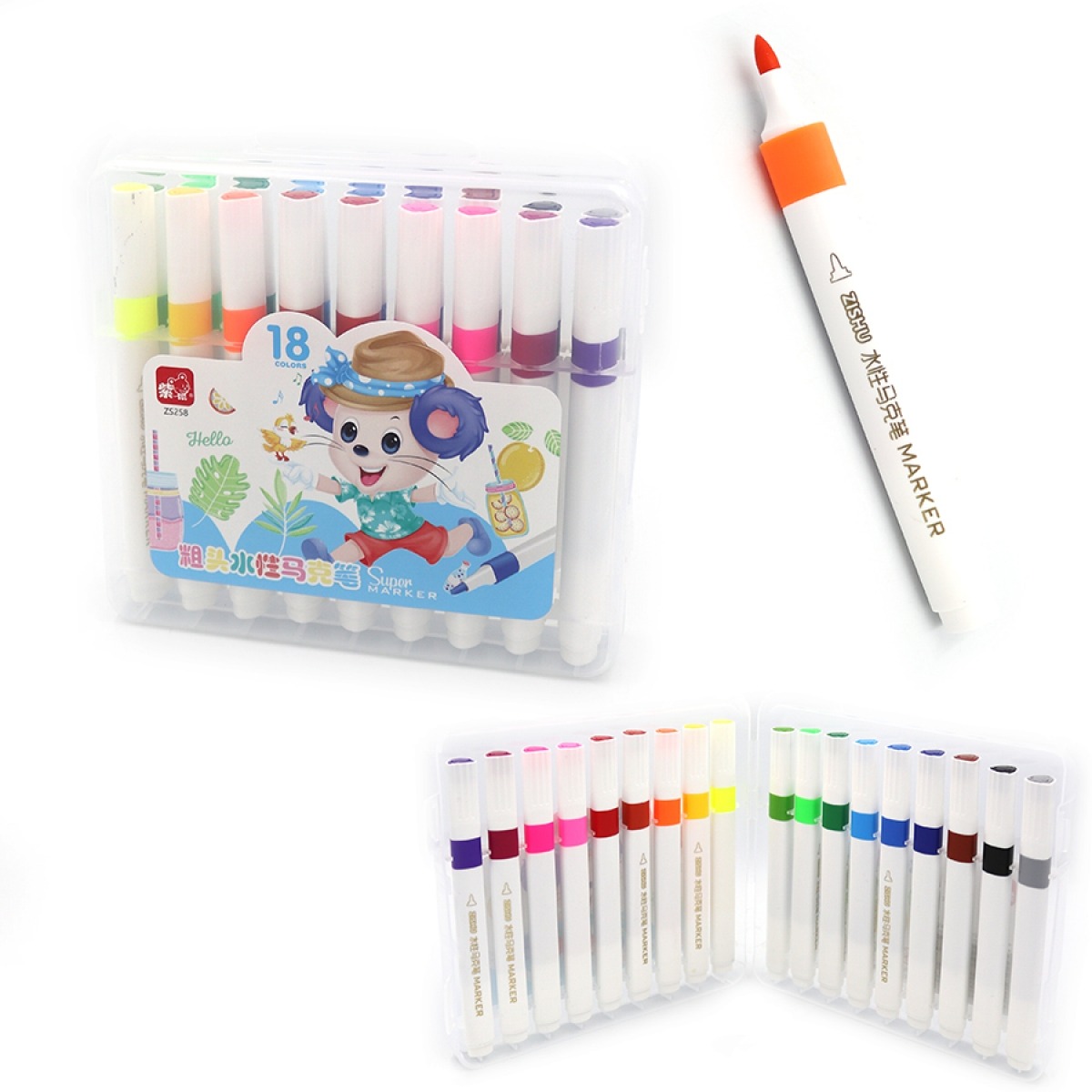 Markers "JO" /258-18/ "Mouse" 18 col.  triangular corp. 125mm, plastic box (1/24)