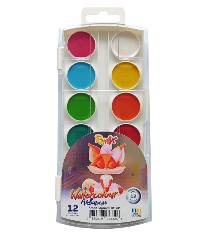 Watercolor "RUDIX" PLASTIC 12 col. /811205/ b/p Girl (1/12)