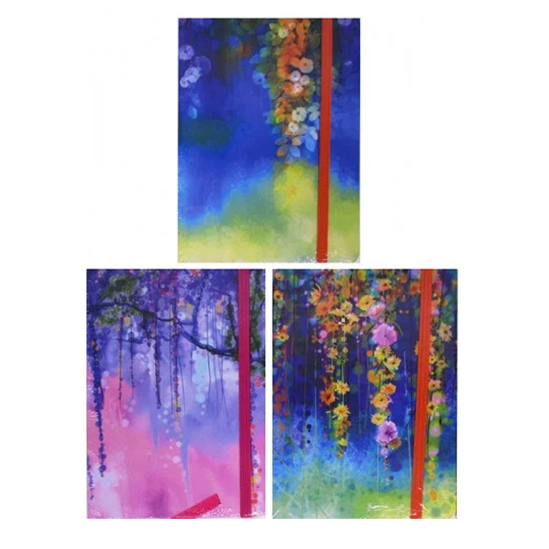 Notebook on rubber band /A6-094-2/ "Flowering tree" 10 x 14.5 cm, 96 sheets, mix 3.  (1/24)