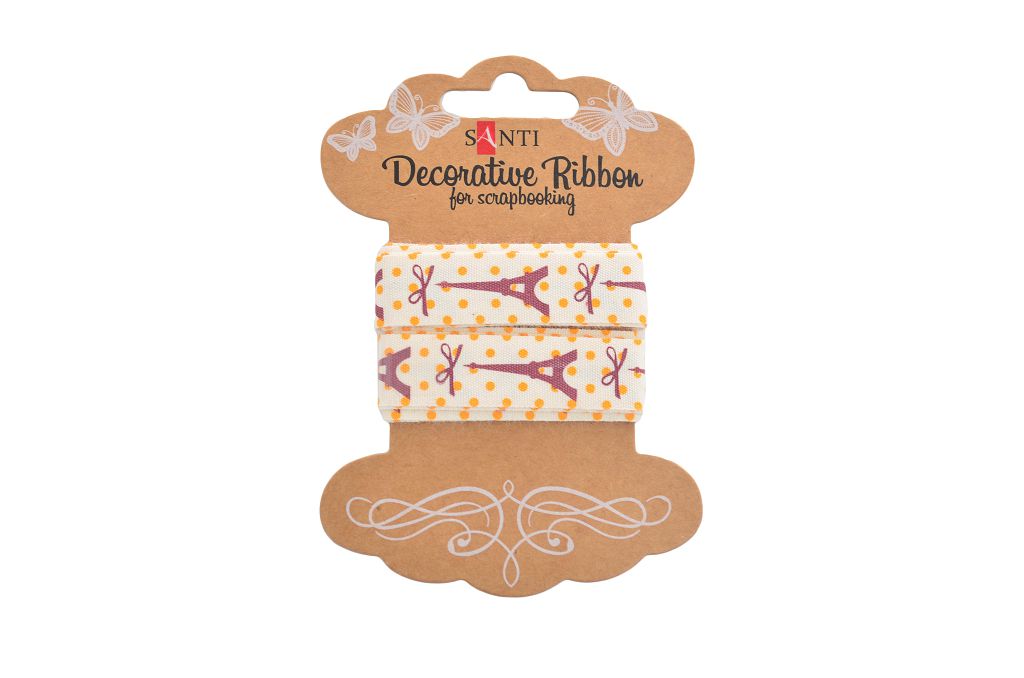 Gift wrapping tape "Santi" /741334/ cotton with "Hello Paris!" pattern, 2m (1/20/400)