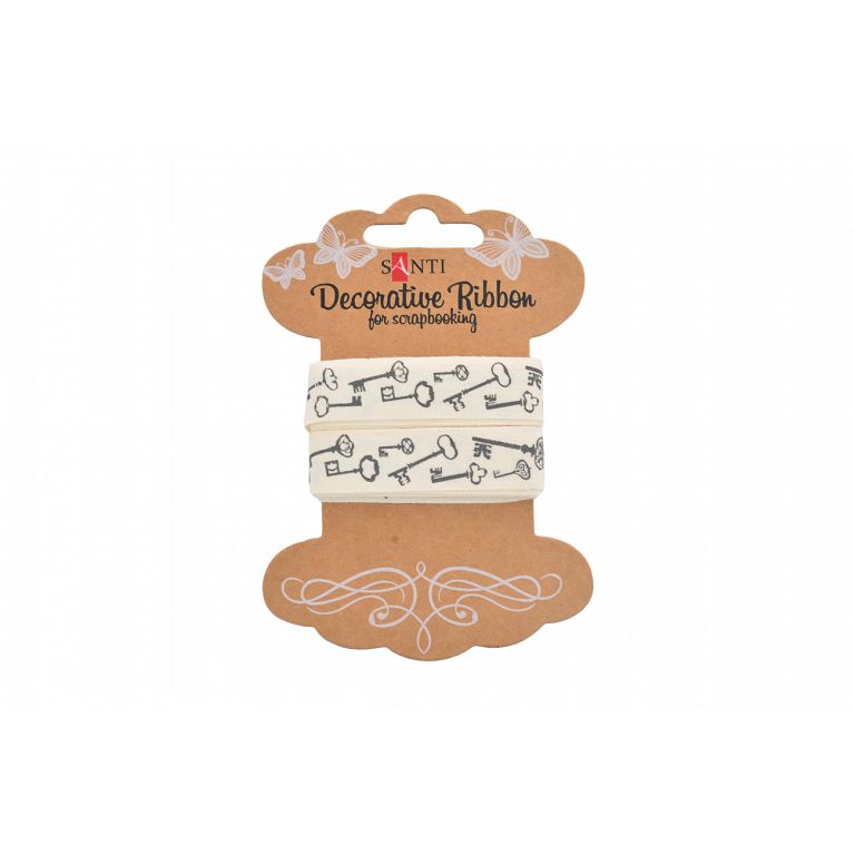 Gift wrapping tape "Santi" /741324/ cotton with "Keys" pattern, 2m (1/20/400)