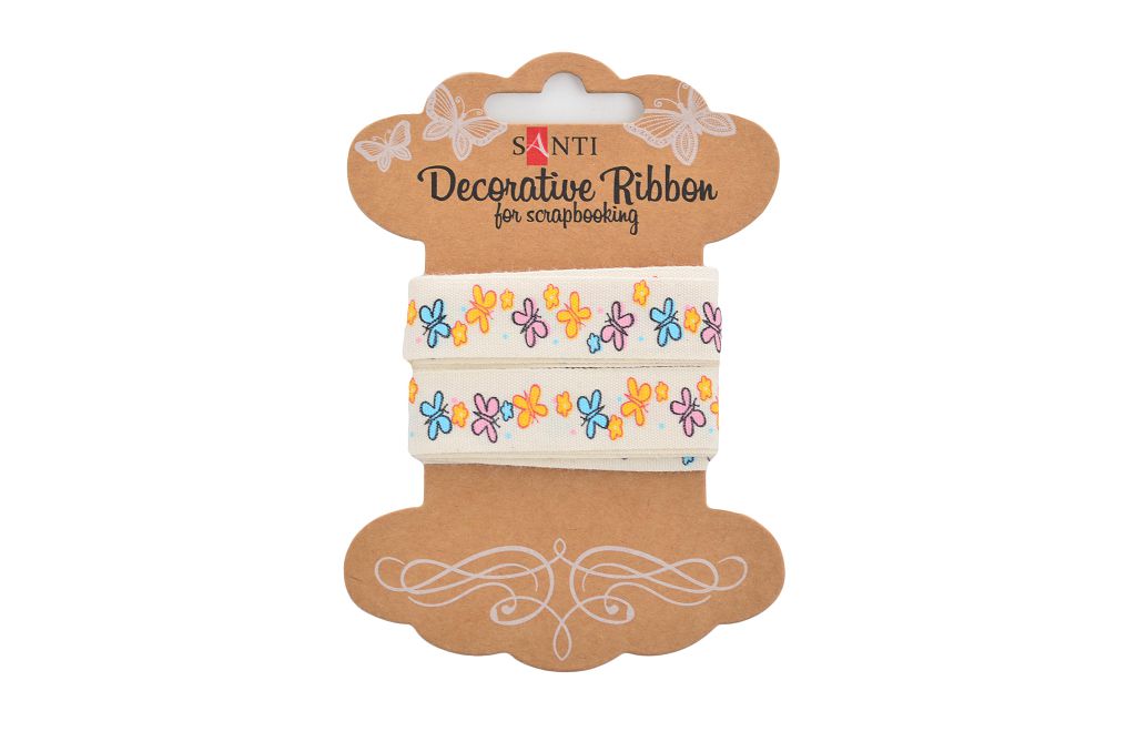 Gift wrapping tape "Santi" /741390/ cotton with a pattern "Colorful butterflies!", 2m (1/20/400)