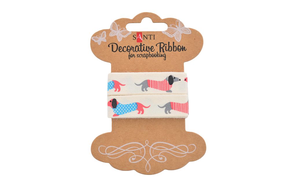 Ribbon for wrapping gifts "Santi" /741328/ cotton with a pattern "Nice Dachshunds", 2m (1/20/400)