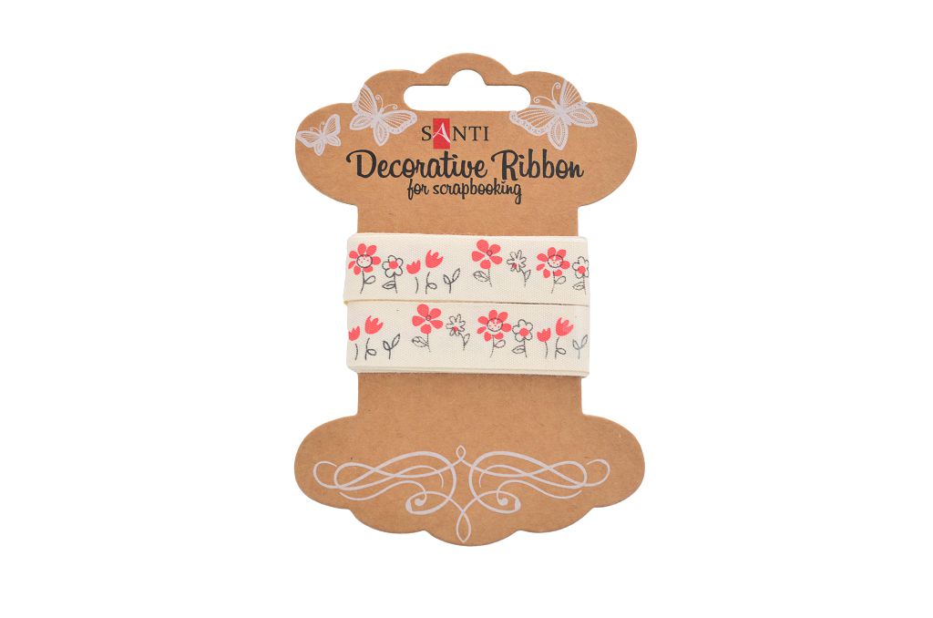 Gift wrapping tape "Santi" /741330/ cotton with "Fieldflowers" pattern, 2m (1/20/400)