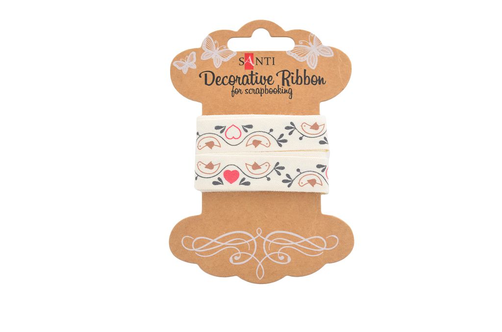 Gift wrapping tape "Santi" /741332/ cotton with "Bird call" pattern, 2m (1/20/400)
