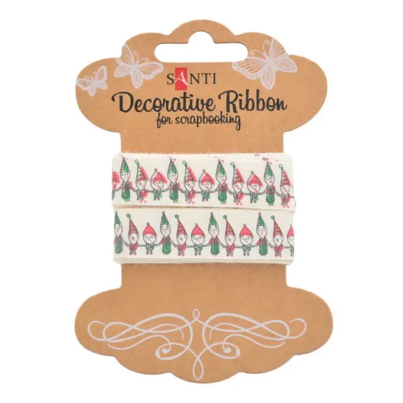 Ribbon for wrapping gifts "Santi" /741318/ cotton with a pattern "Christmas dance", 2m (1/20/400)