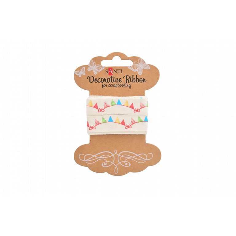 Ribbon for wrapping gifts "Santi" /741326/ cotton with a pattern "Holiday mood", 2m (1/20/400)