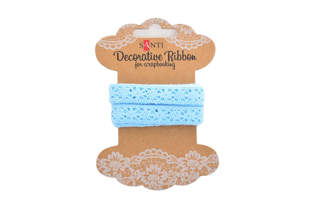 Gift wrapping ribbon "Santi" /741368/ lace blue, 12mm, 2m. (1/20/200)