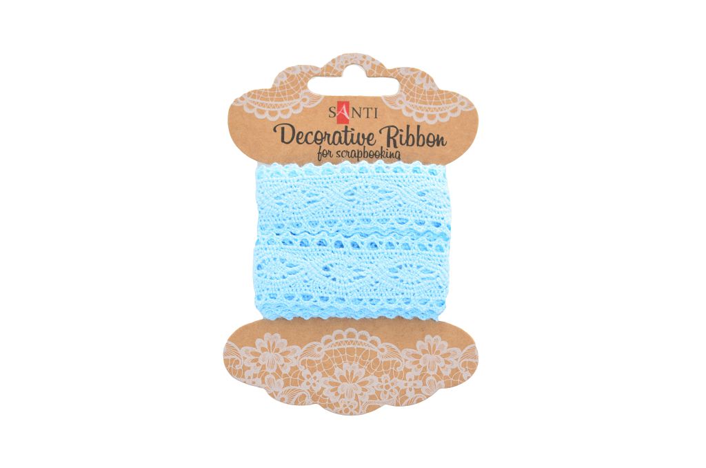 Gift wrapping ribbon "Santi" /741342/ lace blue, 25mm, 2m. (1/20/200)
