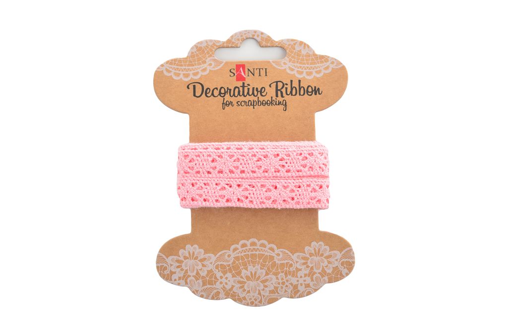Gift wrapping ribbon "Santi" /741366/ lace pink, 12mm, 2m. (1/20/200)
