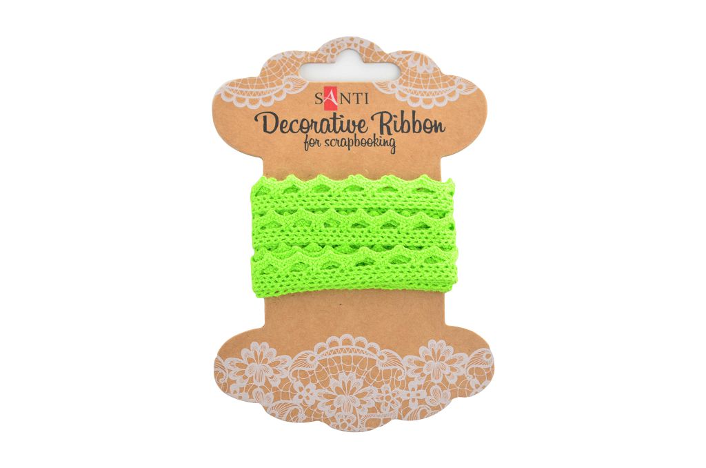 Ribbon for wrapping gifts "Santi" /741360/ lace light green, 10mm, 2m. (1/20/200)