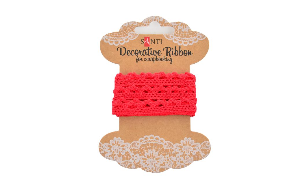 Gift wrapping ribbon "Santi" /741358/ lace red, 10mm, 2m. (1/20/200)
