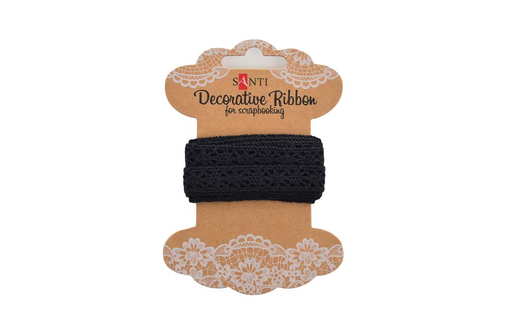 Gift wrapping tape "Santi" /741370/ lace black, 12mm, 2m. (1/20/200)