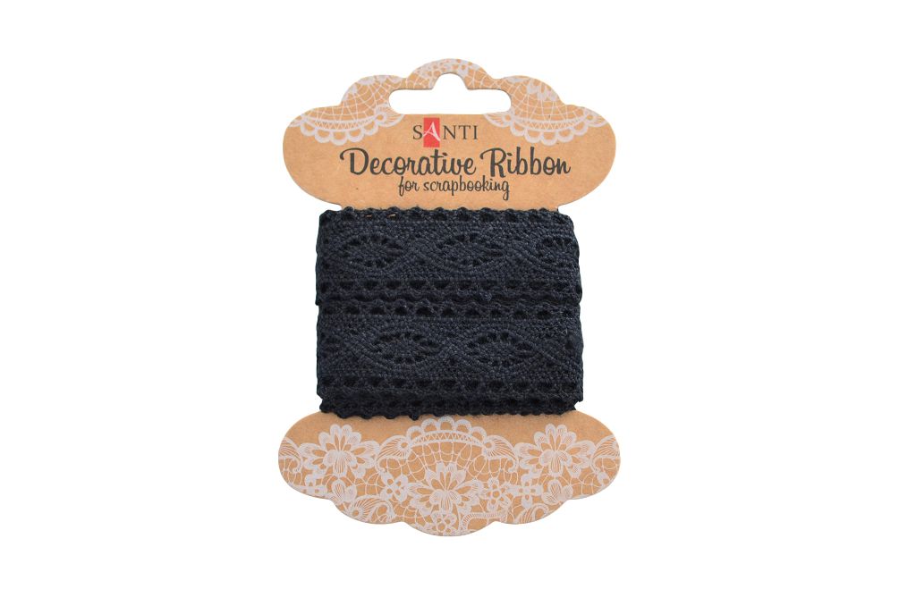Gift wrapping tape "Santi" /741344/ lace black, 25mm, 2m. (1/20/200)
