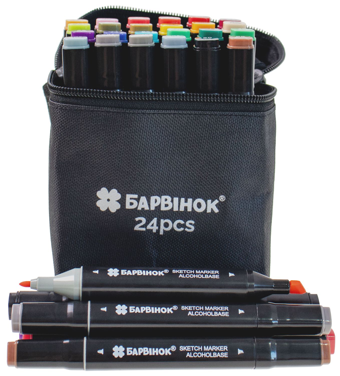 Набір скетч маркерів 24кол. "Барвінок" /5-401-24/ спиртові, ДВОСТОРОННІ (круглий+скошений), в сумці на блискавці (1/48)