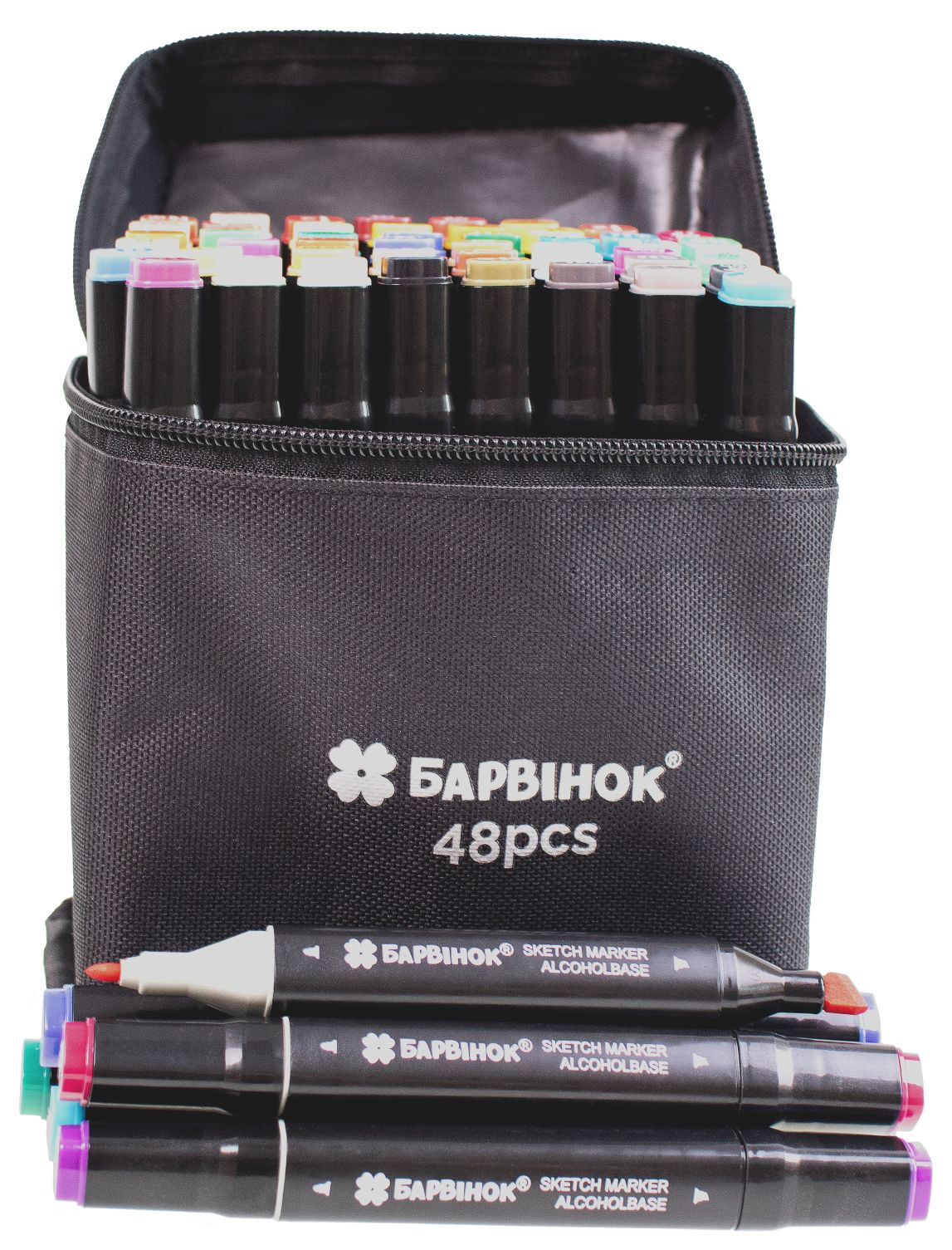 A set of 48-color sketch markers. "Pervinok" /5-401-48/ alcohol, DOUBLE SIDED (round+beveled), in a zippered bag (1/24)