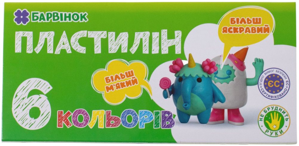 Пластилін "Барвінок" 6кол. /6-430/ 120гр (1/20/80)