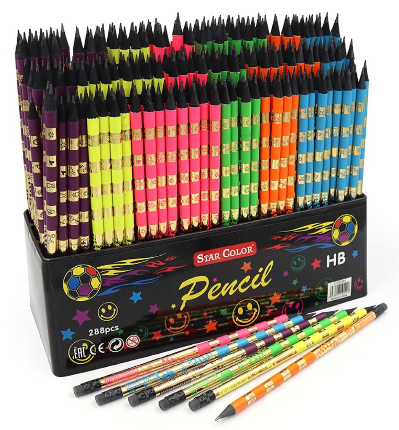 Pencil h/g "JO" /DSCN0702/ HB Star color "Stripe" with eraser, card. rack (288)