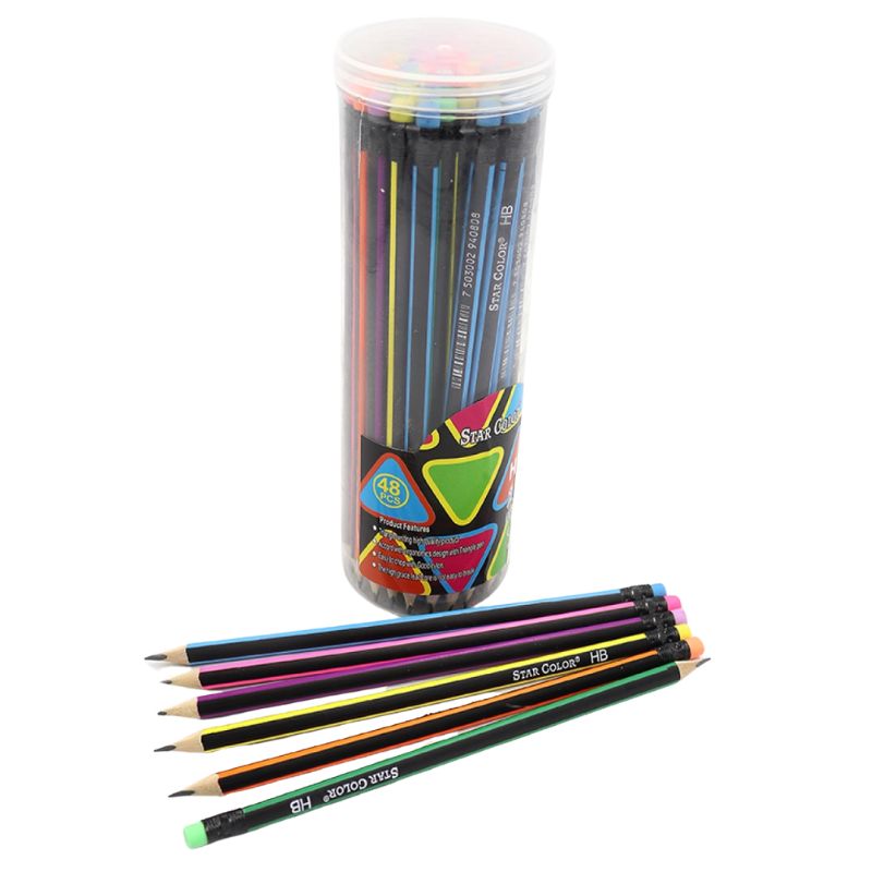 Pencil b/h "JO" /DSCN0706/ HB Star color "Colors" three-sided with eraser, in a jar (48/2880)