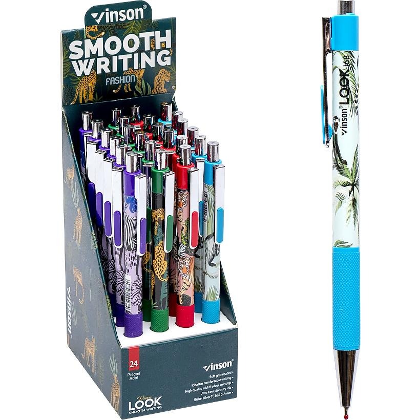 Oil automatic pen "Vinson" /168-Leopard/ "Look" 0.7mm, blue, Grip, mix (24/144)