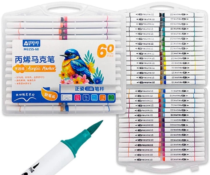 Set of markers 60 pcs. "AODEMEI" /M6155-60/ acrylic "Bird", plastic box (1/6/24)