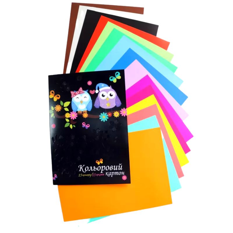 Colored cardboard A4/15 sheets. "Backpack" /KK-6/ high-quality folder UV varnish 220g/m2, cellul. (1/16)