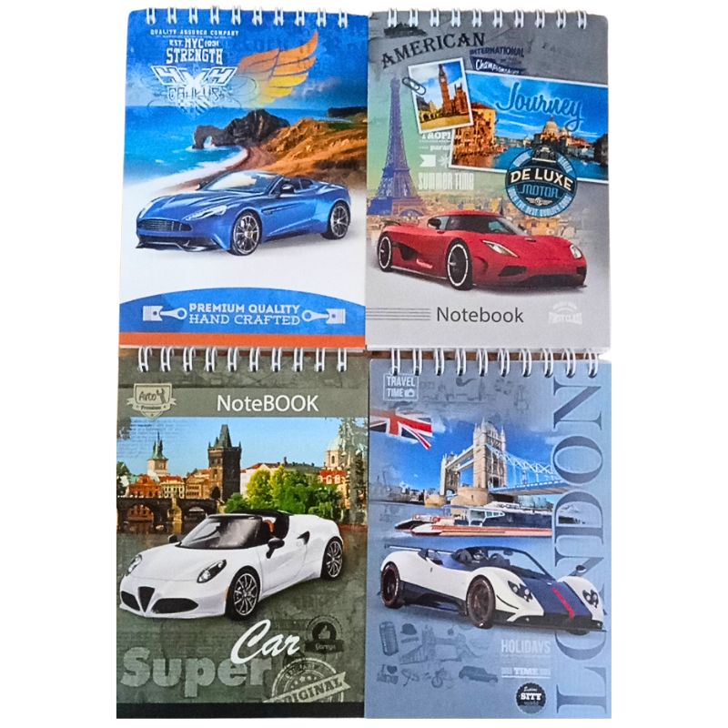 Notebook A6/80 sheets. "Rucksack" /ZK-19/ "CARS" series of cards. cover, # 60g/m2, top spring, mix (1/10)