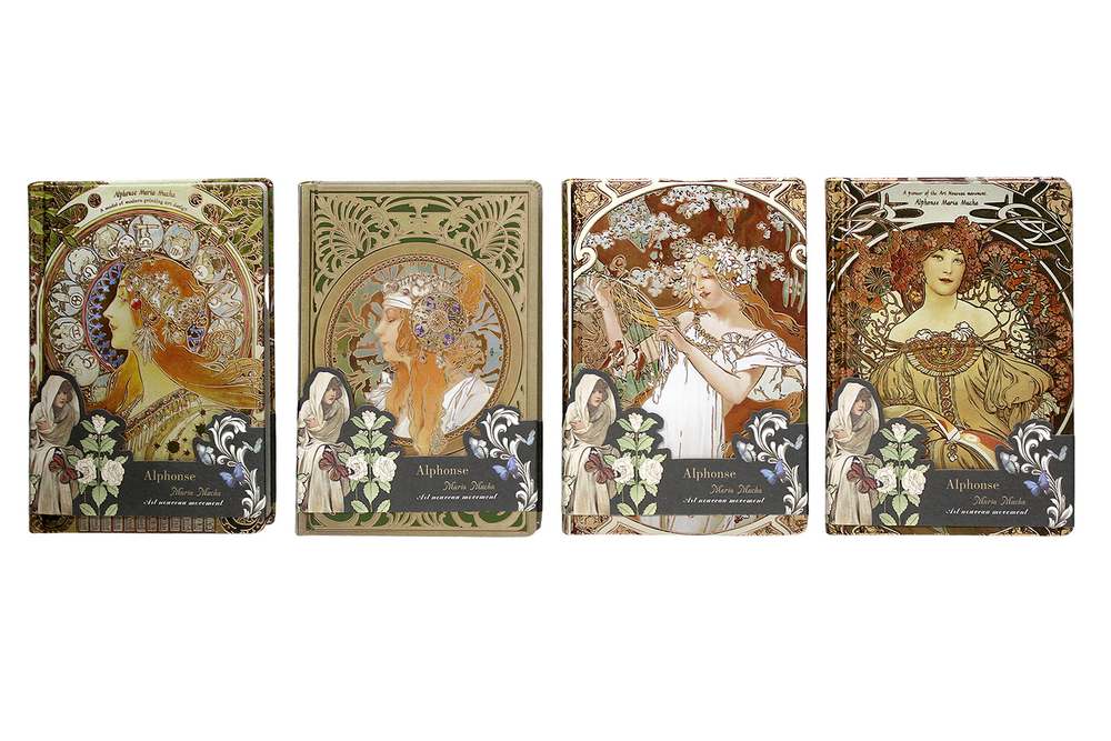 Notebook A5/128 sheets. "WB" /JZA5128-2299/ color. sheets, tv. incl. foil, Alphonse Mucha (1/20/80)