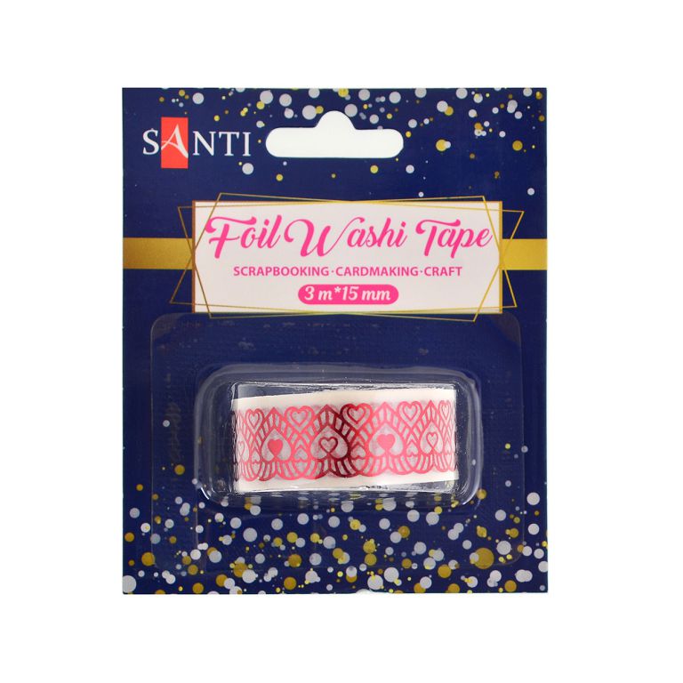 Decorative paper tape "Santi" /742378/ foil with an adhesive layer "With love", red, 3 m (1/40/240)