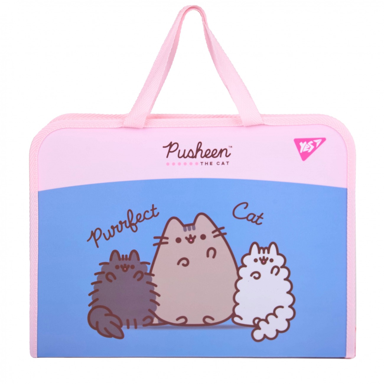 A4+ "Yes" /492317/ "Pusheen" zippered briefcase folder made of fabric. handle (1/24/48)