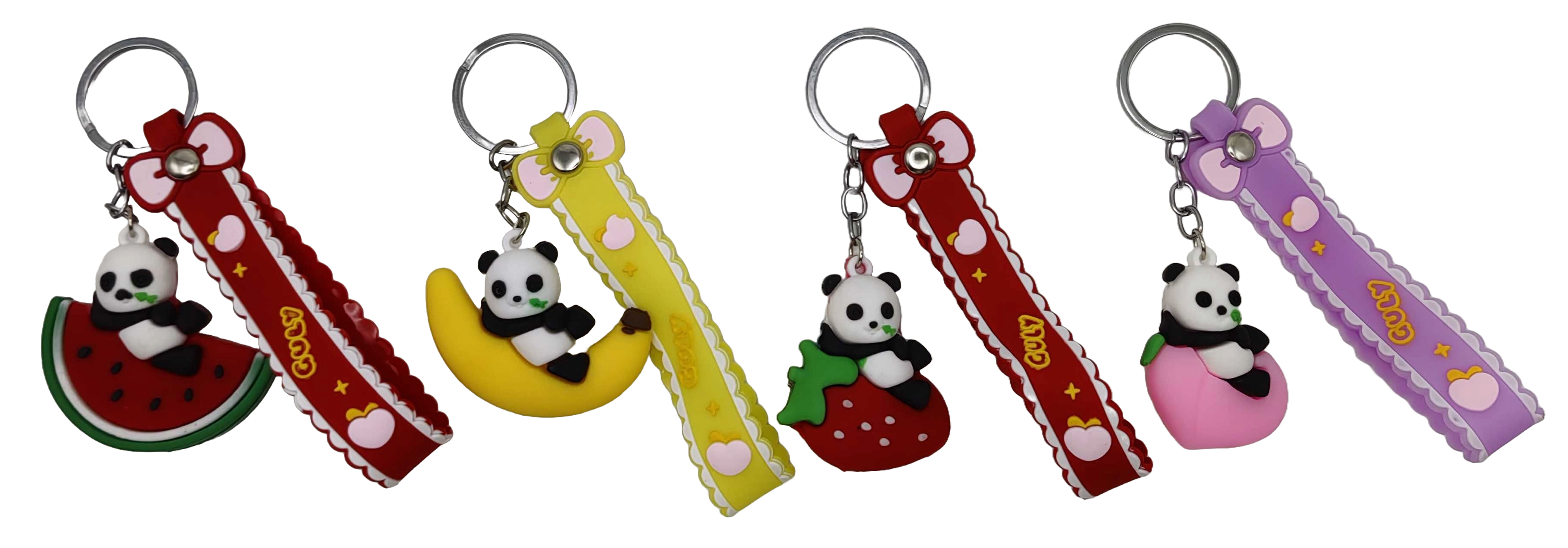 Silicone keychain /3170-25/ with a whip "Panda on fruits" 5.5 cm (12)