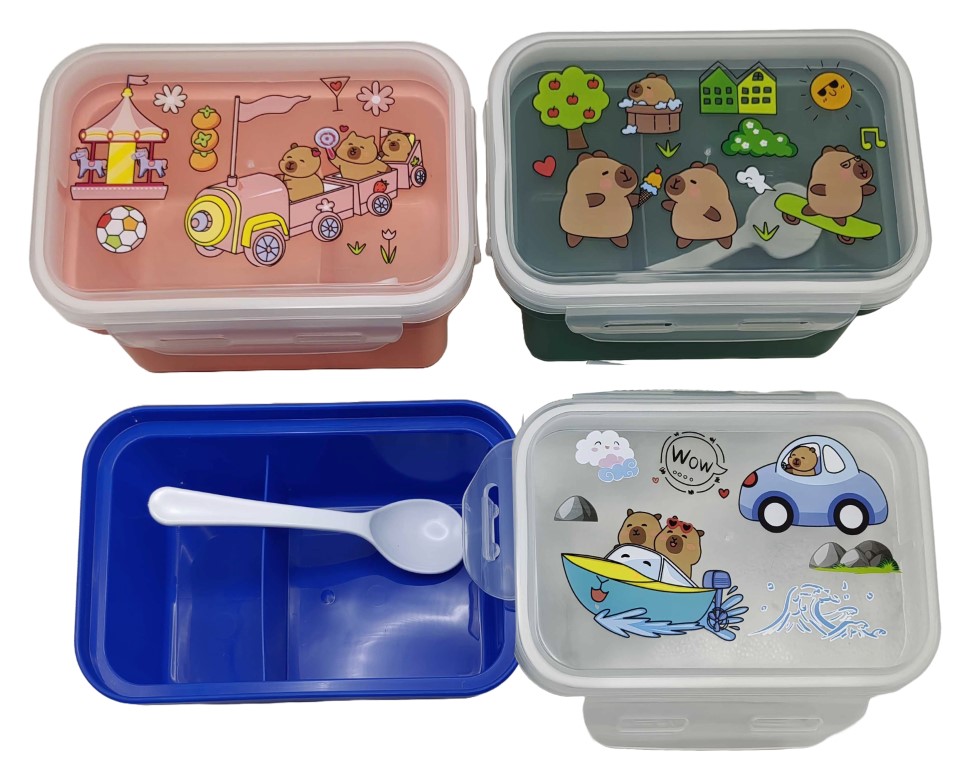 Lunchbox /A-130/ + spoon "Capybara" 2 compartments, 18.5*12.6*7cm (1/120)