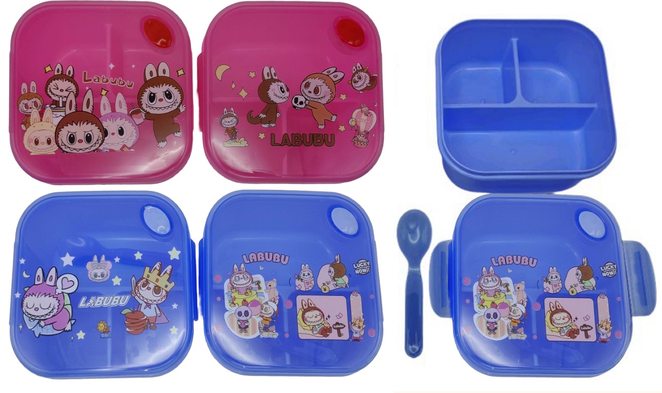 Lunchbox /00629-LA/ + spoon "Labubu Labubu" 3 compartments 15*15*8cm (1/120)