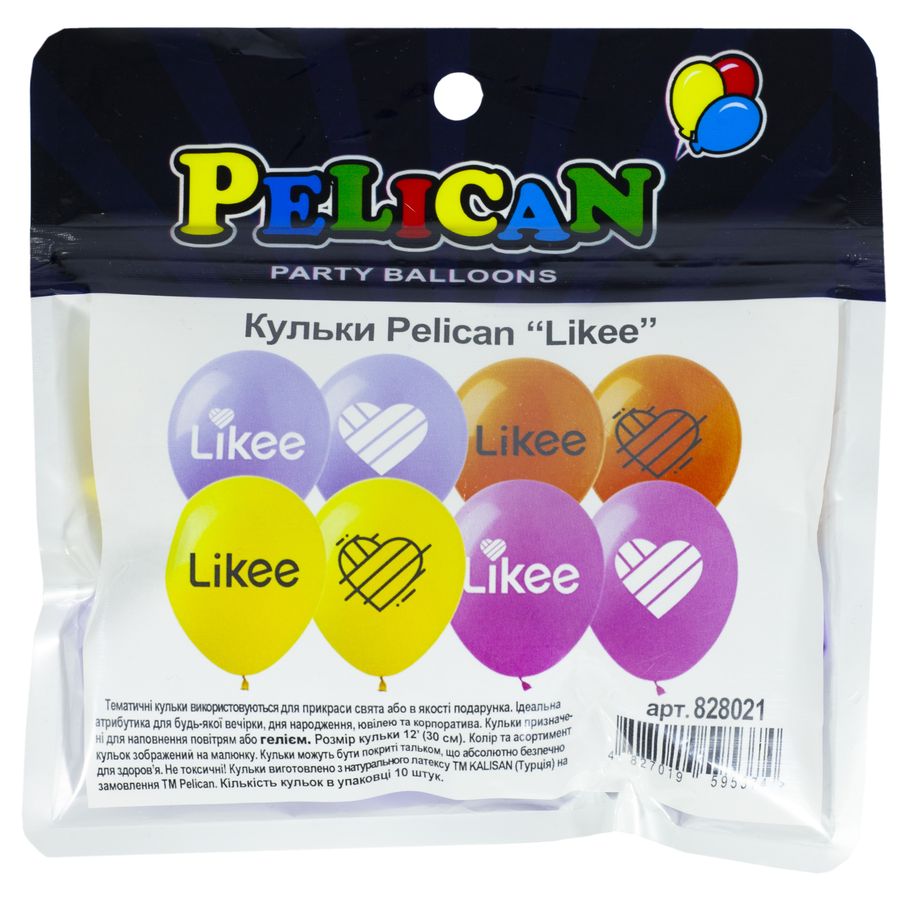 Кульки повітряні "Pelican" /828021/ 12' (30 см) "LIKEE" 1-стор., 10шт/уп (1/10)