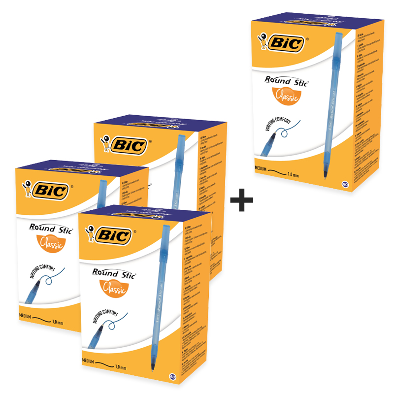 АКЦІЯ Ручка кулькова "BIC" Round Stic (уп.60шт) /921403/ синя 3+1 (1)