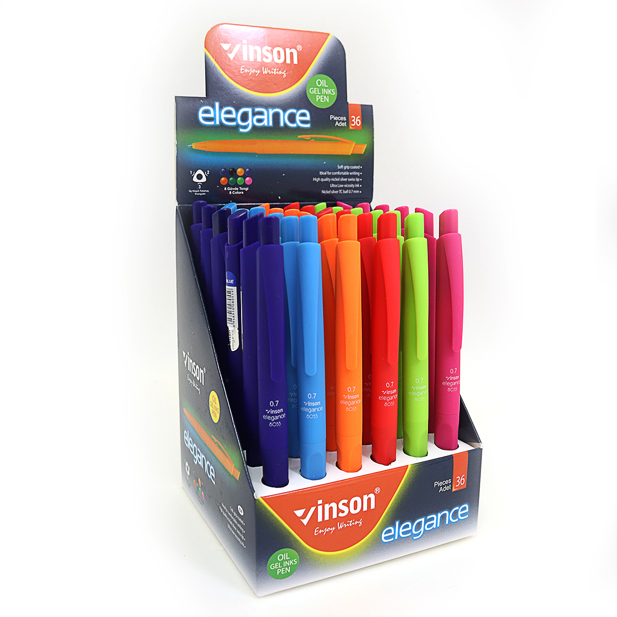 Oil automatic pen "Vinson" /8055C/ "Elegance" 0.7 mm, blue, triangular. body, soft touch, mix (36/1440)