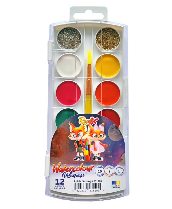 Watercolor "RUDIX" PLASTIC 12 col. /811208/ z/n gold and silver (1/12)
