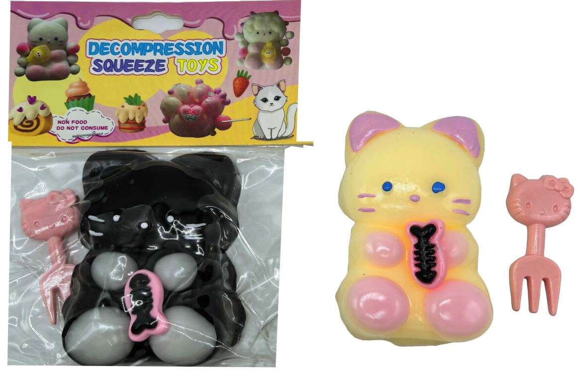 Anti-stress toy taba squash silicone /820-2/ "Cat with a fish" 8.5 cm (12)