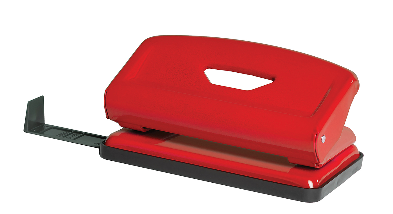 Hole punch 12 sheets. "SCHOLZ" /4316/ 8cm, Red metal (1/24)