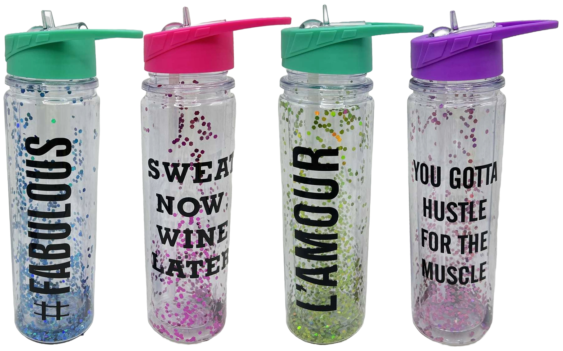 Water bottle with a tube /0382-LZ/ plastic "Inscriptions-glitters" 550ml, mix (1/60)
