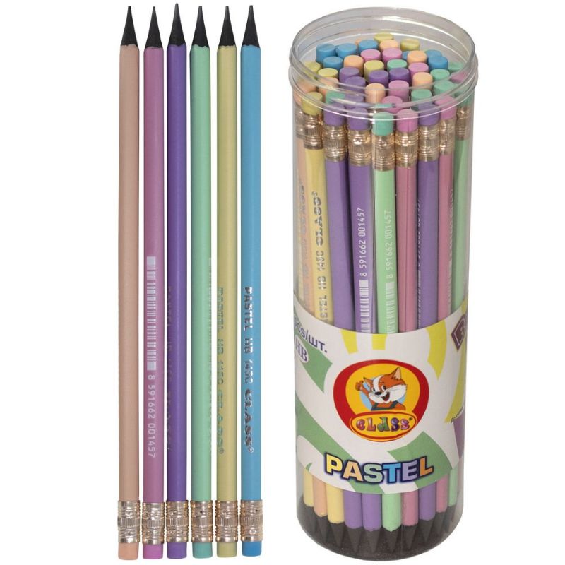 Graphite pencil "CLASS" /145C/ HB, with eraser, triangular, PASTEL, (pack of 48 in a tube) (48/288/1728)