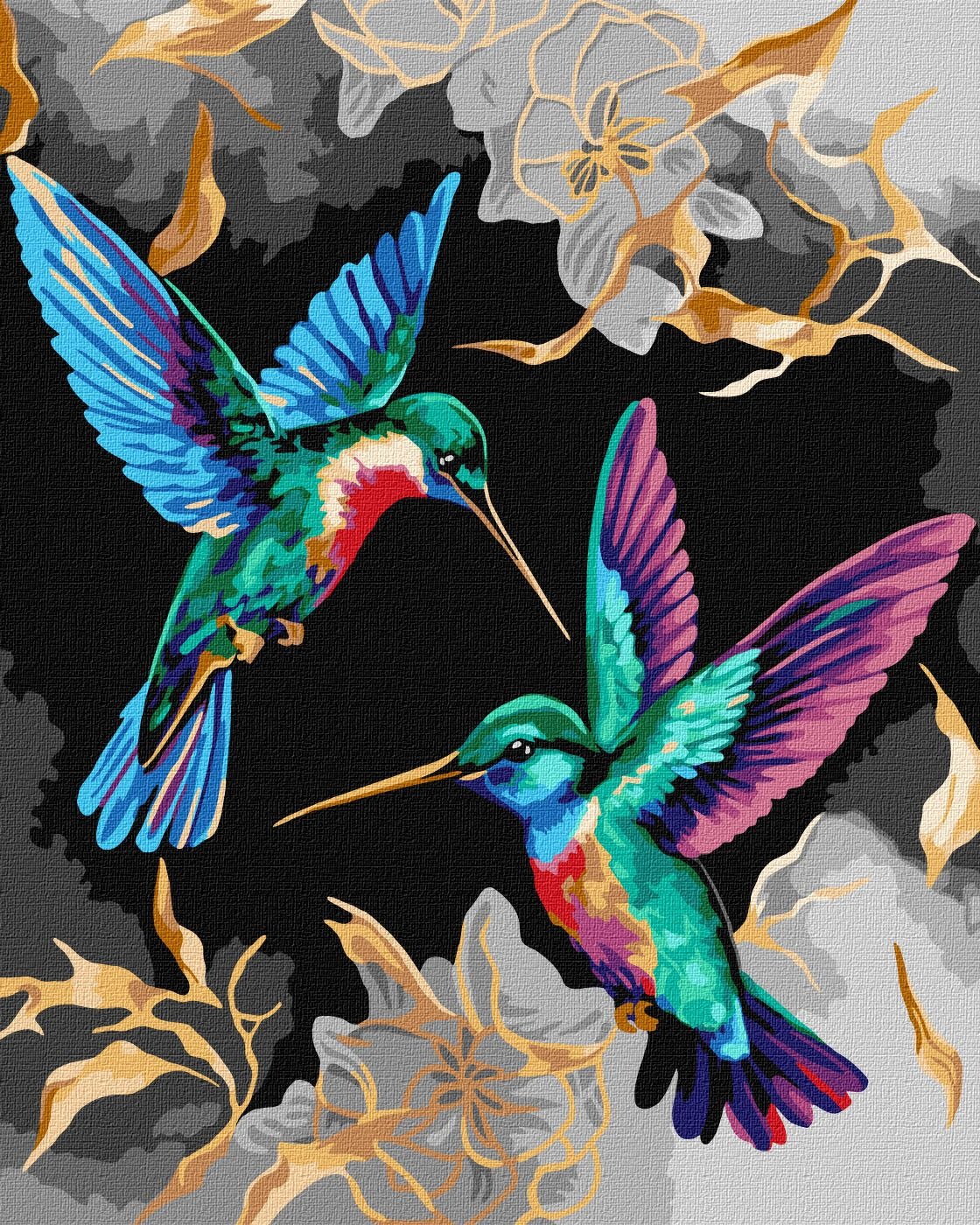 Painting by numbers "Ideyka" /KHO6590/ "Dance of hummingbirds with extra metallic paints" 40*50 cm