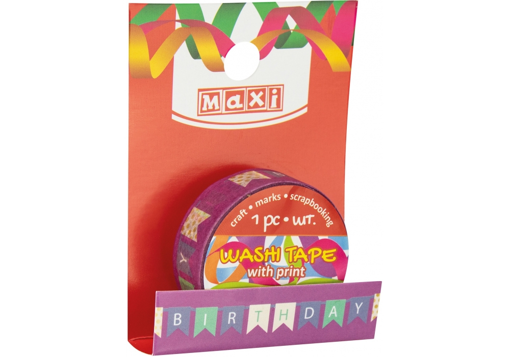Decorative tape with print 15mm*3m "MAXI" /MX61967/ (1/20/500)