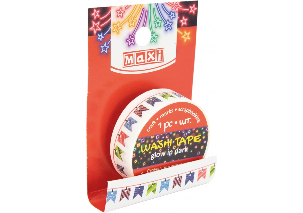 Decorative tape with print 15mm*3m "MAXI" /MX61987/ glows in the dark (1/20/500)