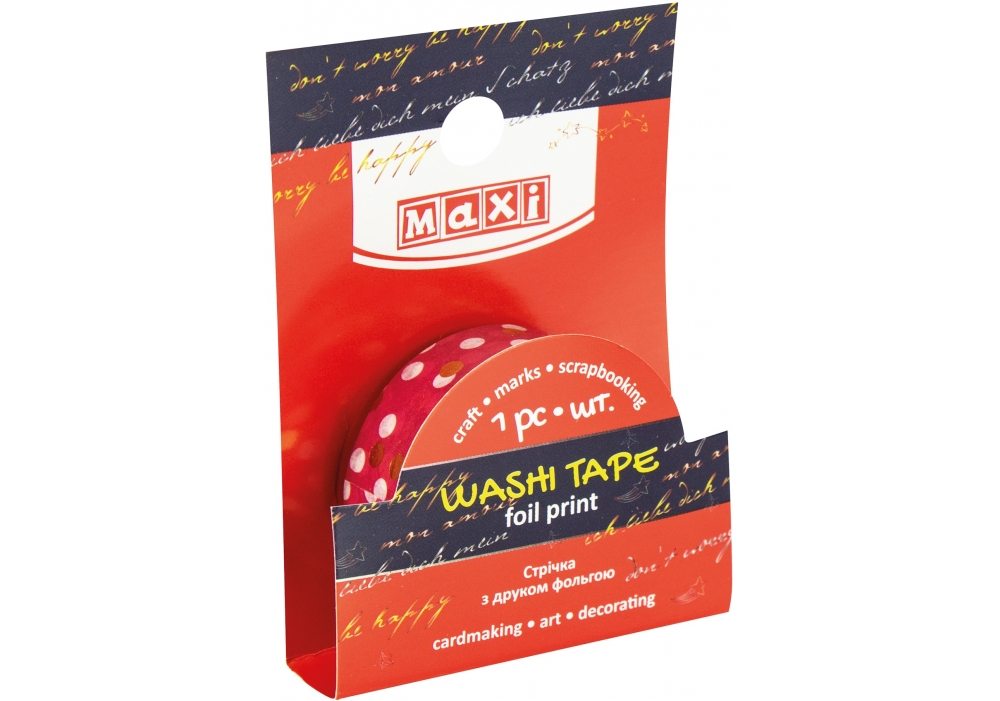 Decorative tape with foil print 15mm*3m "MAXI" /MX62068/ (1/20/500)